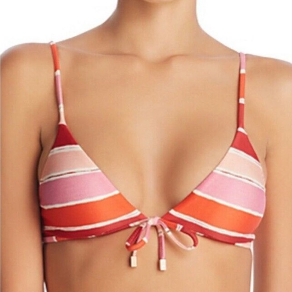 Vix Paula Hermanny Eva Striped Tie Front Bralette Bikini Top Light Pink SZ M NWT